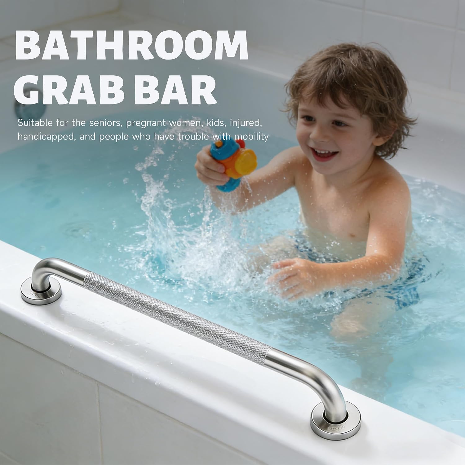 36 Inch Shower Grab Bar 1.25 Dia, Chrome Anti Slip Bathroom Grab Bar, 304 Stainless Steel Knurled Handicap Grab Bars, Safety Support Handrail, Assist Bath Shower Handle for Elderly Injury Senior